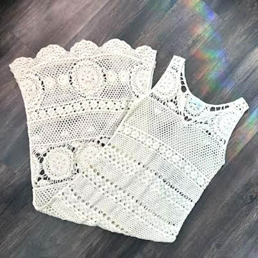 Altar'd State Pensacola Crochet Cream Maxi Dress Cover Up Sleeveless Size L/XL